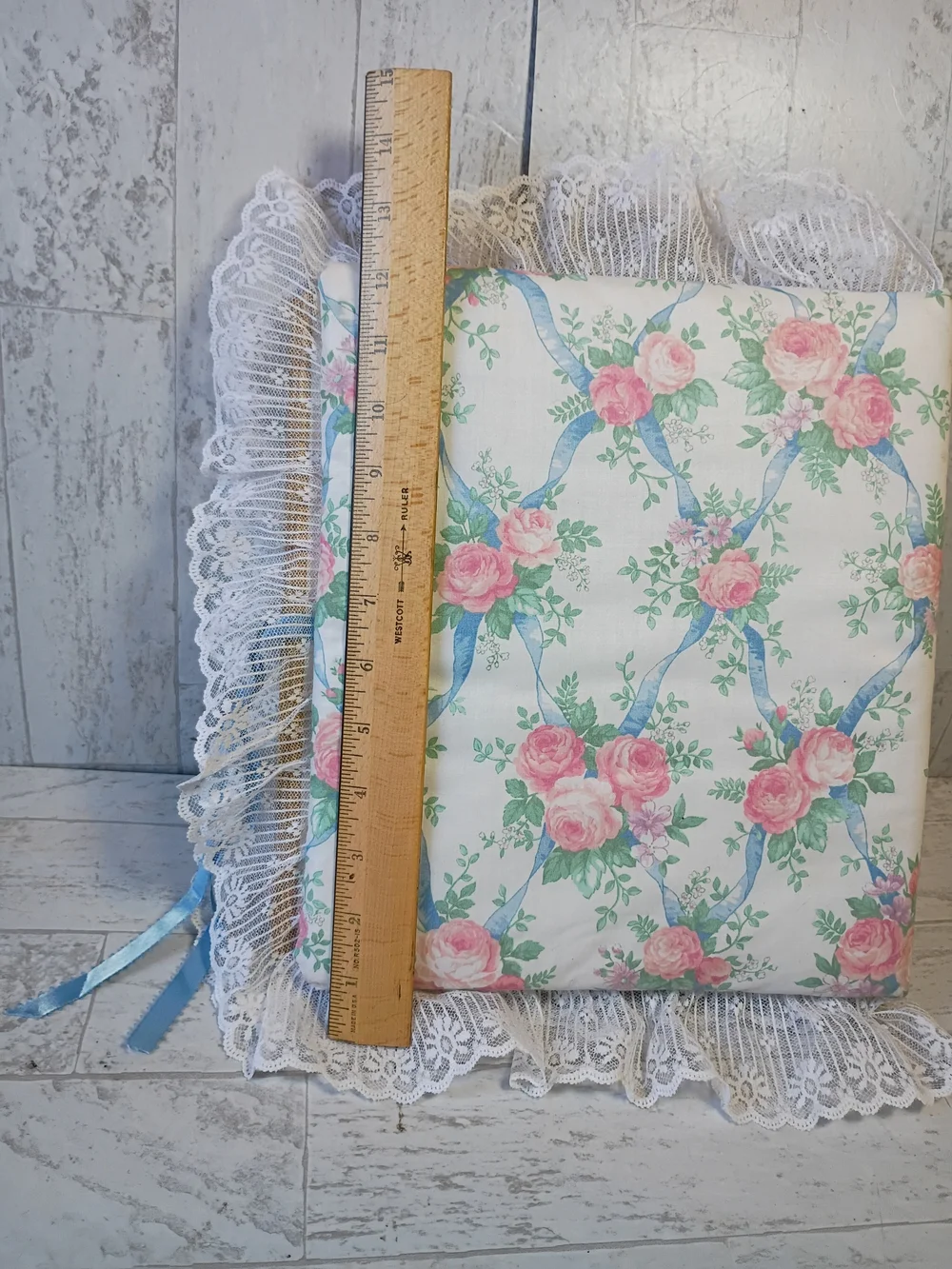 Vintage Album Hand Made Floral Lace Cottagecore Romantic  in Cream, Pink & Blue